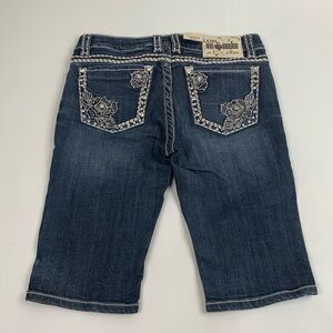 LA IDOL USA ROSE Denim Jean Bermuda Shorts Size 7 Stretch Floral Bling NEW NWT